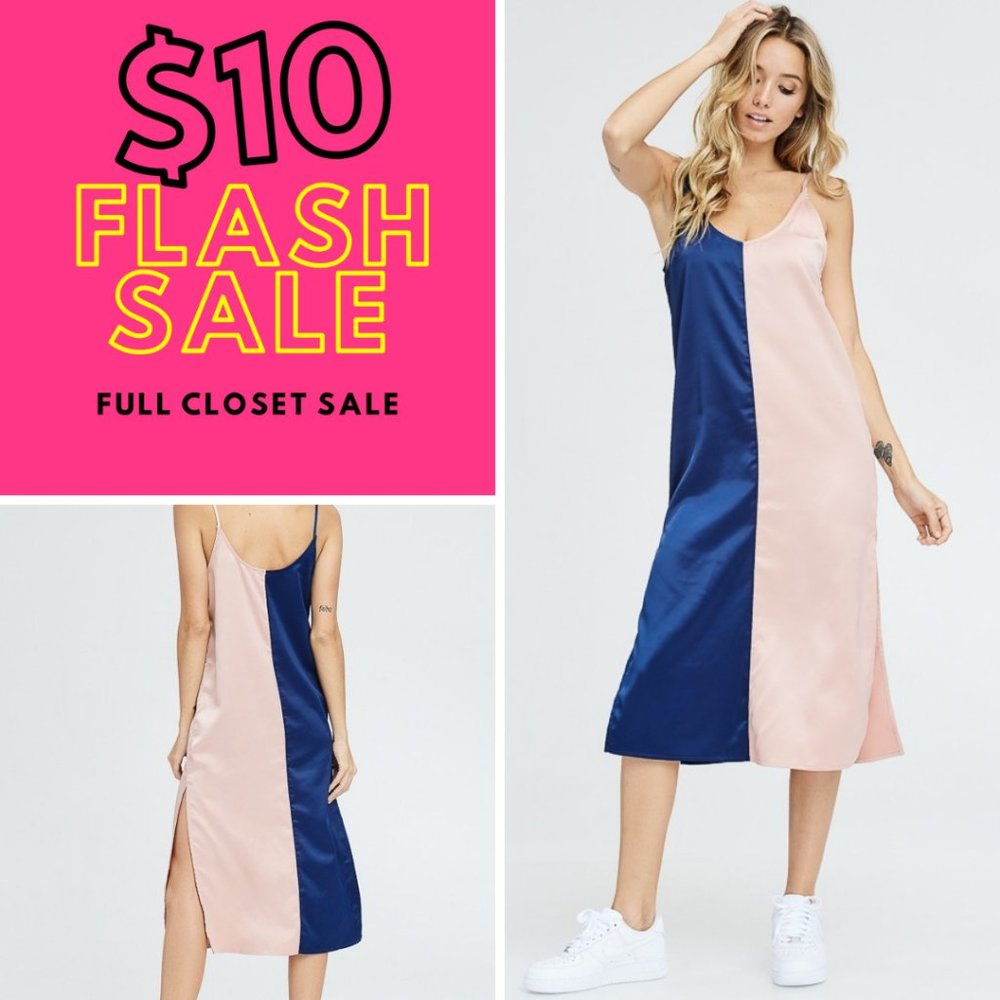 Satin two-tone contrast v-neck dress